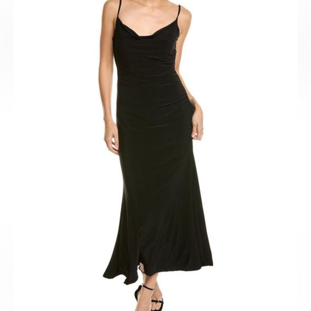 Laundry by Shelli Segal Black Cowl Neck Lace Back Maxi Slip Dress 6 NWOT - Picture 3 of 17